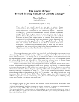 The Wages of Fear? Toward Fearing Well About Climate Change*