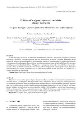 El Género Eucalyptus (Myrtaceae) En Galicia: Claves Y Descripción