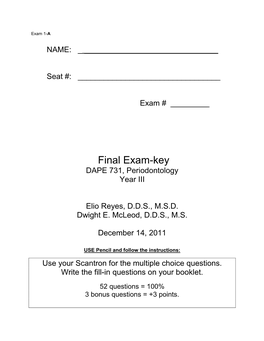 Final Exam-Key DAPE 731, Periodontology Year III