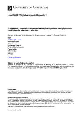 Phylogenetic Diversity in Freshwater‐Dwelling Isochrysidales