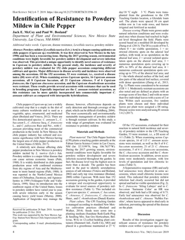 Identification of Resistance to Powdery Mildew in Chile Pepper