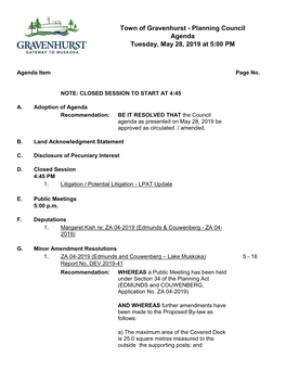 Planning Council Agenda Tuesday, May 28, 2019 at 5:00 PM