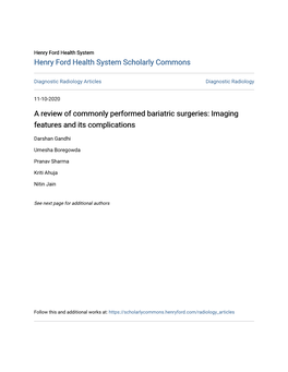 A Review of Commonly Performed Bariatric Surgeries: Imaging Features and Its Complications