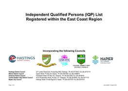 (IQP) List Registered Within the East Coast Region