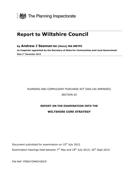 Wiltshire Core Strategy, Inspector's Report