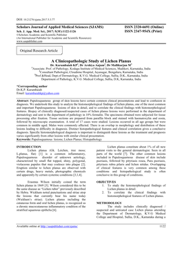 A Clinicopathologic Study of Lichen Planus Dr