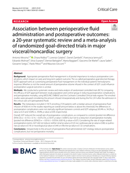 Association Between Perioperative Fluid Administration and Postoperative Outcomes: a 20-Year Systematic Review and a Meta-Analys