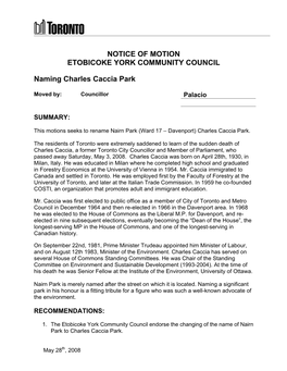 Notice of Motion Etobicoke York Community Council
