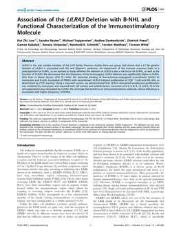 Association of the LILRA3 Deletion with B-NHL and Functional Characterization of the Immunostimulatory Molecule