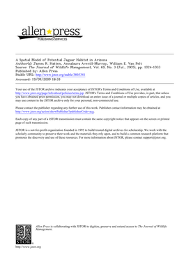 A Spatial Model of Potential Jaguar Habitat in Arizona Author(S): James R