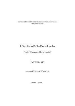 L'archivio Balbi-Doria Lamba