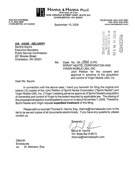 HANNA& HANNA PLLC Attorneys at Law 1206 VIRGINIA STREET EAST, SUITE 201 CHARLESTON, W 25301 MAILING ADDRESS: TELEPHONE (304)342-1687 P