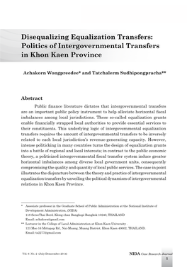 Politics of Intergovernmental Transfers in Khon Kaen Province