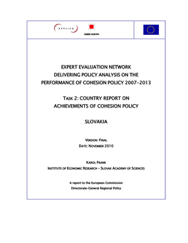 Country Report on Achievements of Cohesion Policy: Slovakia