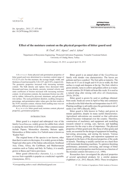 Effect of the Moisture Content on the Physical Properties of Bitter Gourd Seed