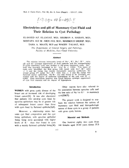 Electrolytes and Ph of Mammary Cyst Fluid and Their Relation to Cyst Pathology