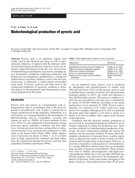 Biotechnological Production of Pyruvic Acid