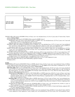 EUROPEAN PEDIGREE for TOPIARY (IRE) - Three Dams