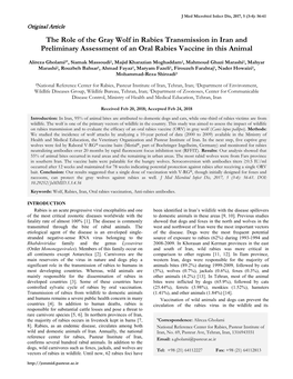 Original Article the Role of the Gray Wolf in Rabies Transmission in Iran and Preliminary Assessment of an Oral Rabies Vaccine in This Animal