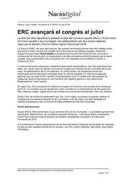 ERC Avançarà El Congrés Al Juliol