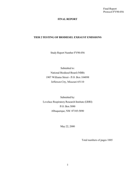 Tier 2 Testing of Biodiesel Exhaust Emissions