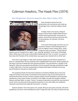 Coleman Hawkins, the Hawk Flies (1974)