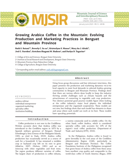 Growing Arabica Coffee in the Mountain: Evolving Production and Marketing Practices in Benguet and Mountain Province