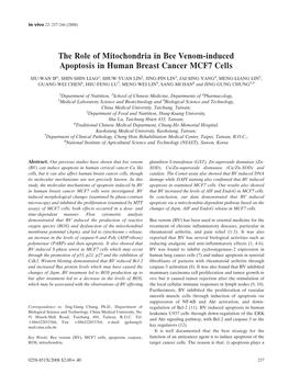 The Role of Mitochondria in Bee Venom-Induced Apoptosis in Human Breast Cancer MCF7 Cells