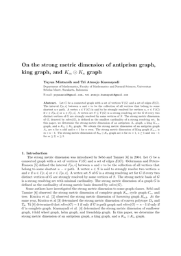 On the Strong Metric Dimension of Antiprism Graph, King Graph, and Km ⊙ Kn Graph