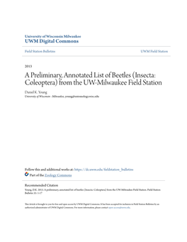 A Preliminary, Annotated List of Beetles (Insecta: Coleoptera) from the UW-Milwaukee Field Station Daniel K