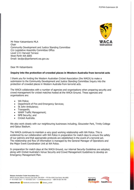 Western Australian Cricket Association Received on 29 Mar 2018