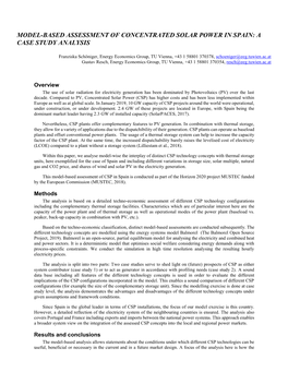 Model-Based Assessment of Concentrated Solar Power in Spain: a Case Study Analysis