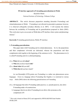 PF Interface Approach to P-Stranding Generalizations in Welsh Ryuichiro Hirata National Institute of Technology, Niihama College