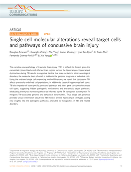 Single Cell Molecular Alterations Reveal Target Cells and Pathways of Concussive Brain Injury