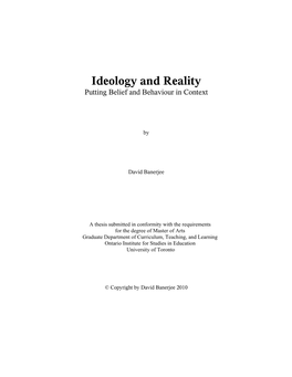 Ideology and Reality Putting Belief and Behaviour in Context