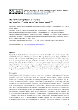 The Evolutionary Significance of Polyploidy Yves Van De Peer1,2,3,4, Eshchar Mizrachi4,5, and Kathleen Marchal1,3,5,6