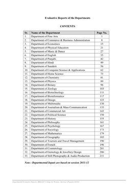 Evaluative Reports of the Departments