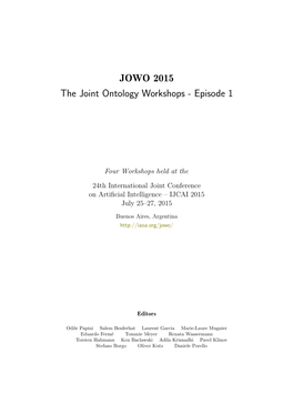 JOWO 2015 the Joint Ontology Workshops - Episode 1