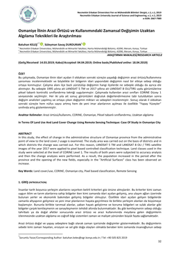 Osmaniye İlinin Arazi Örtüsü Ve Kullanımındaki Zamansal Değişimin Uzaktan Algılama Teknikleri Ile Araştırılması