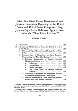Japanese-Style Labor Relations: Agenda Items Under the "New Labor Relations"