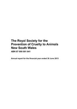 The Royal Society for the Prevention of Cruelty to Animals New South Wales ABN 87 000 001 641