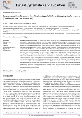 Taxonomic Revision of the Genus <I> Zygorhizidium</I>: <I> Zygorhizidiales</I> and <I> Zygophlycti