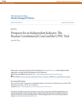 The Russian Constitutional Court and the CPSU Trial Lynne M