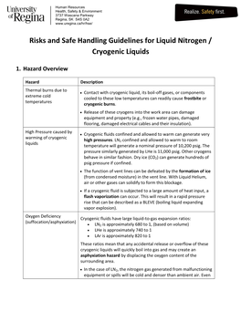 Risks and Safe Handling Guidelines for Liquid Nitrogen / Cryogenic Liquids