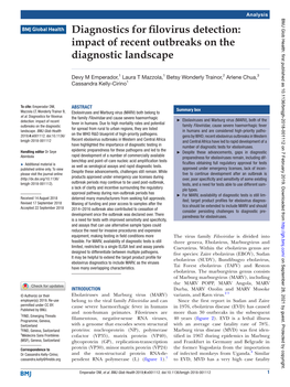 Diagnostics for Filovirus Detection: Impact of Recent Outbreaks on the Diagnostic Landscape