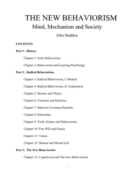 THE NEW BEHAVIORISM Mind, Mechanism and Society