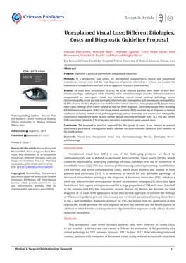 Unexplained Visual Loss; Different Etiologies, Costs and Diagnostic Guideline Proposal