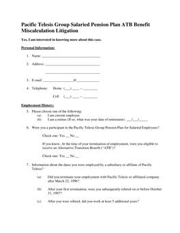 Pacific Telesis Group Salaried Pension Plan ATB Benefit Miscalculation Litigation