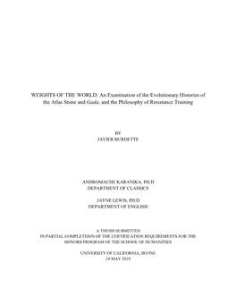 WEIGHTS of the WORLD: an Examination of the Evolutionary Histories of the Atlas Stone and Gada, and the Philosophy of Resistance Training