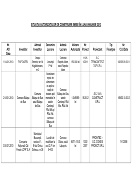 Situația Autorizațiilor De Construire Emise În Luna Ianuarie 2013